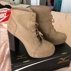 Brown suede chunky heels